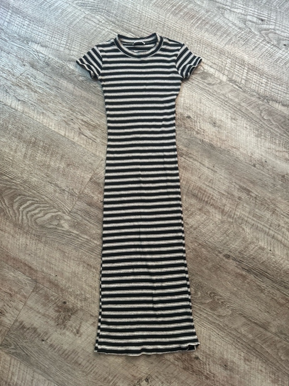 Zara Black and White Striped Ribbed Maxi Dress